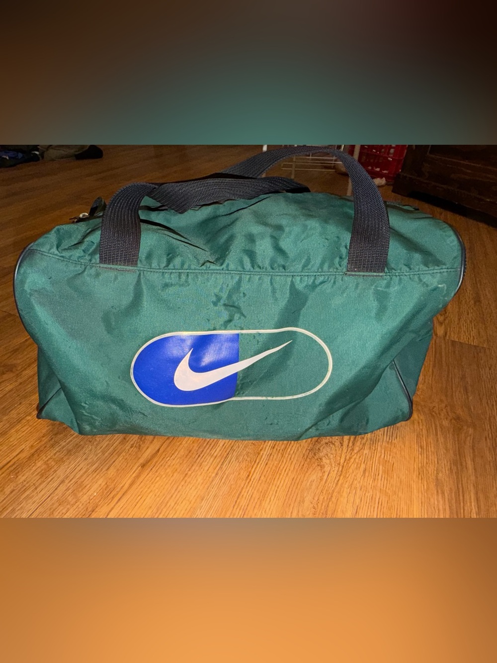Nike Green Duffel Bag with Blue and White Logo